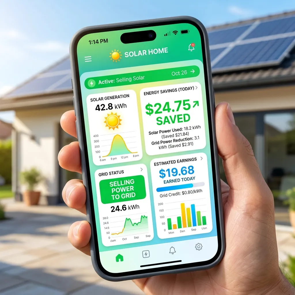 Smart Home App zeigt Energieertrag und Einspeisung einer Photovoltaikanlage